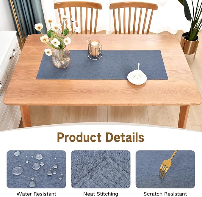 Farmhouse Rustic Table Runner Mist Blue Faux Linen Table Runners Water Resistant Short Table Runner 36 inches for Living Room Dresser Bedroom Kitchen Dining Party 13x36 Inch