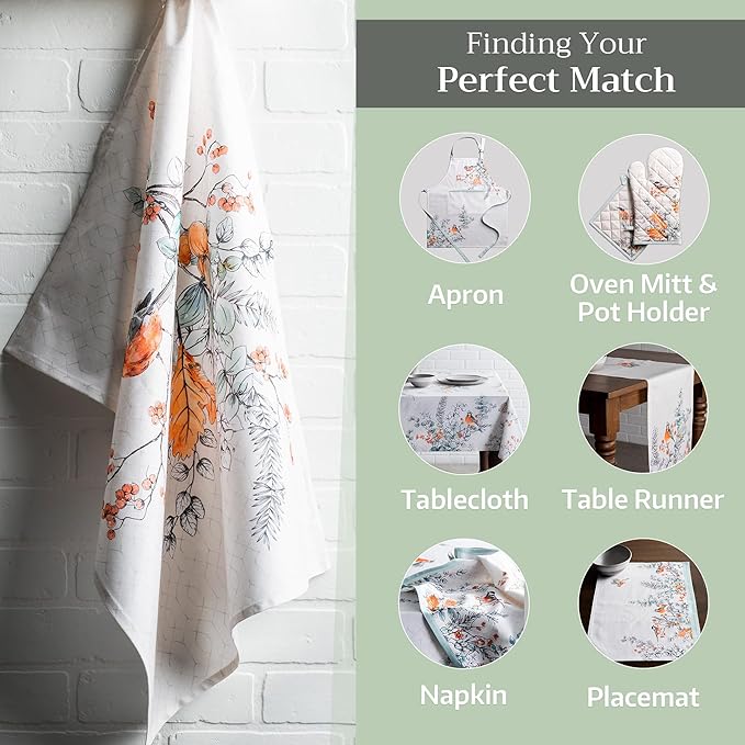 Maison d' Hermine Kitchen Towels Set of 3 100% Cotton 20" x 27.5" Reusable Cloth Tea Dish Towels Absorbent with Hanging Loop for Kitchen Thanksgiving Christmas Decorations (Whitish Shabby Chique)