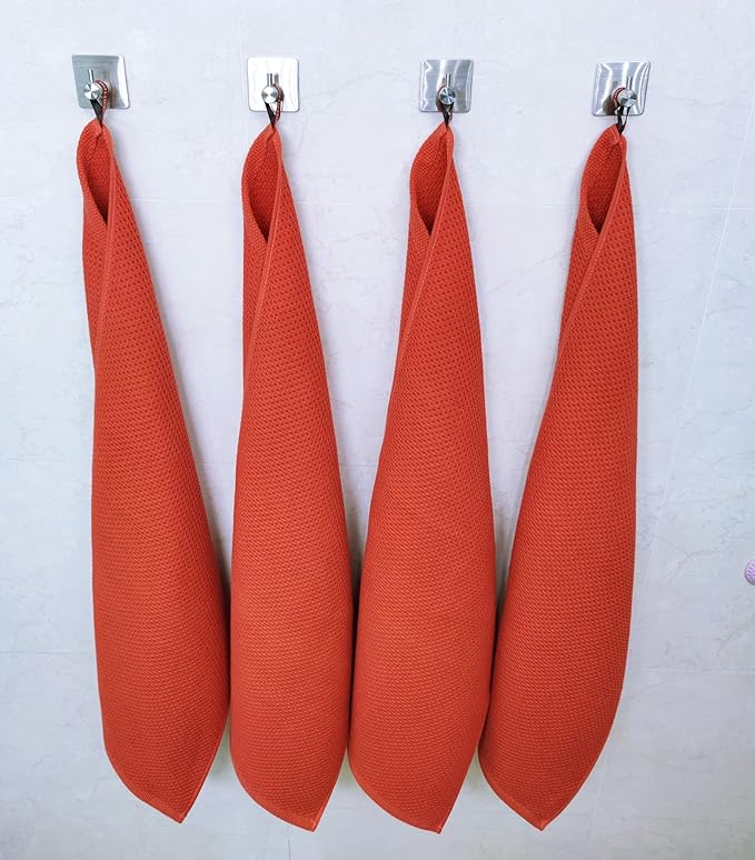 Kitchen Towels 100% Cotton Waffle Weave Dish Towel for Cleaning Drying Dishes Extra Absorbent and Soft, Dish Cloth,13 x 28 in(Reddish Orange-4 Pack)