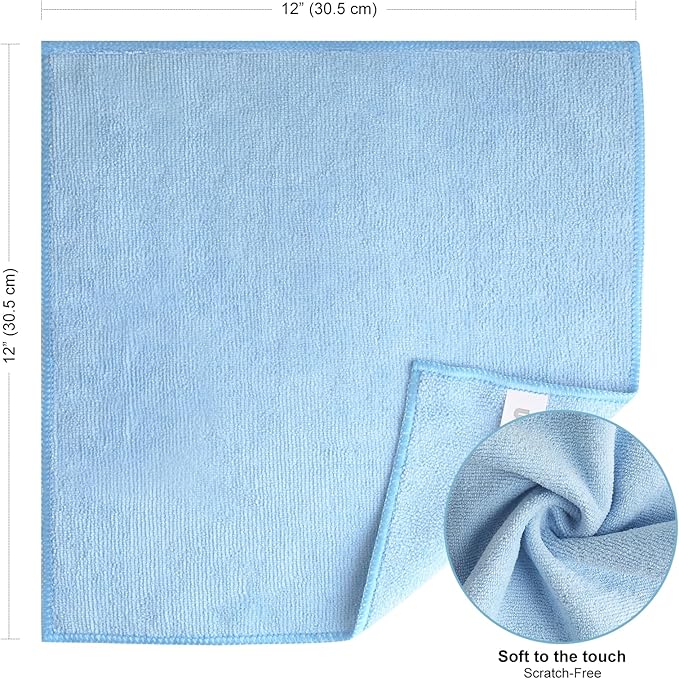 12-Pack Microfiber Cleaning Cloths (12” x 12”) – Ultra-Absorbent Multi-Purpose Cleaning Towels – Reusable Lint-Free Wash Rags for Kitchen, Car, Glass, and Home