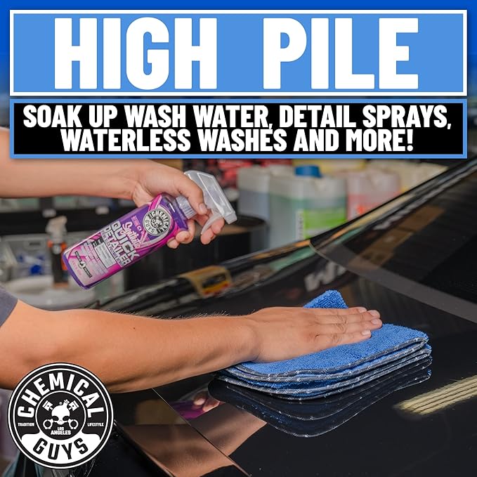 Chemical Guys Professional Grade Premium Microfiber Towels for Cars, Blue, 16" x 16", Ultra-Soft and Scratch-Free Car Detailing Cloths for Trucks, Motorcycles, and More - 24 Pack