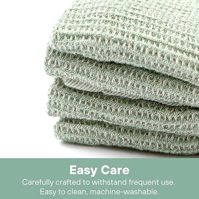 MEEMA Upcycled Spring Kitchen Towels Cotton Fabric | Super Absorbent Hand Towels with Hanging Loop | Cleaning Rags and Dish Towels for Kitchen | Sage Green | Large 18 x 28 Inch | 4-Pack