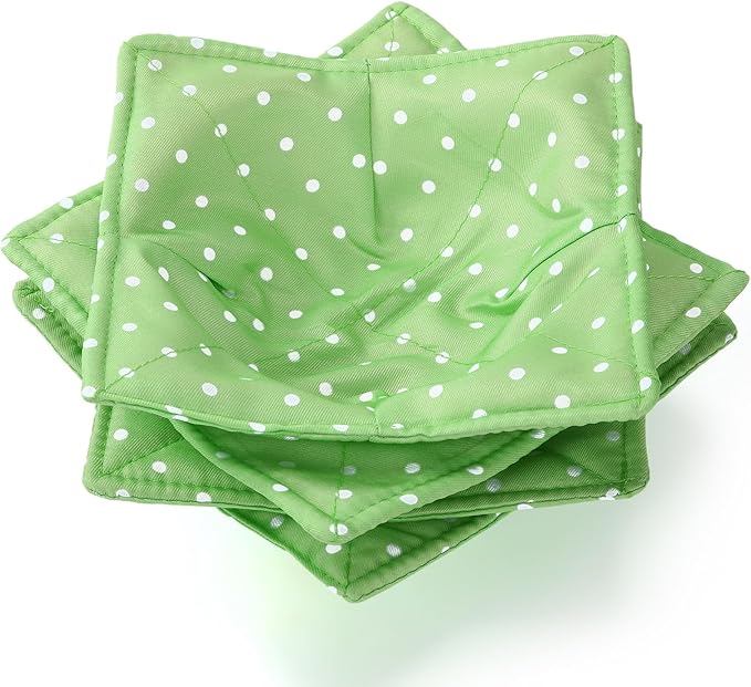 Cunhill 4 Pcs Cotton Microwave Bowl Cozy Holders for Hot Food Hot Pads Soup Bowl Potholders Heat Resistant Multipurpose Quilted Safe Holders for Kitchen Plate Supply(Pale Green,Dot)