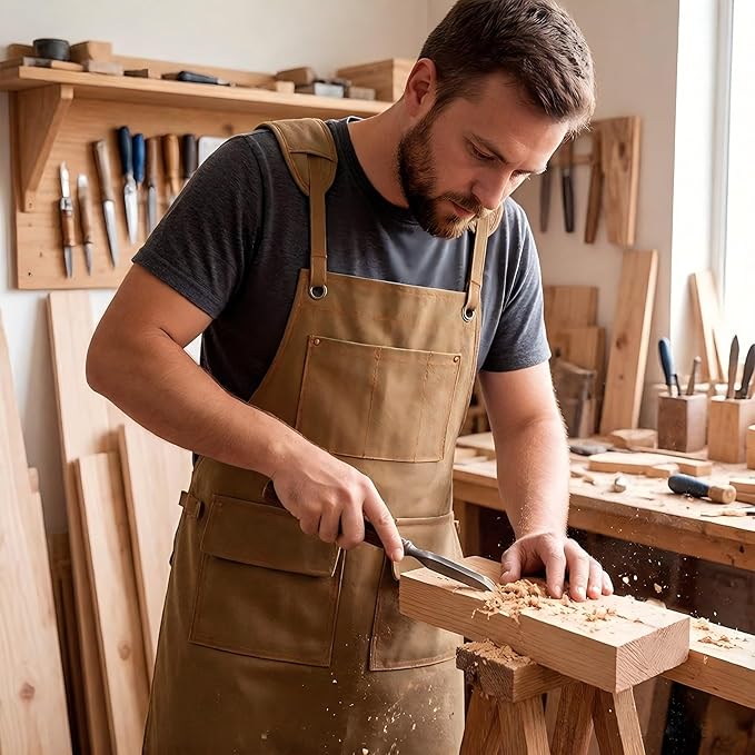Work Apron with Pockets Thickened Waxed Canvas Apron Extended Adjustable Strap Waterproof Apron Protection for Men