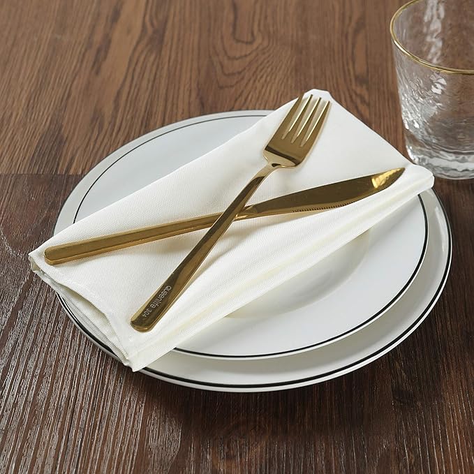 Cloth Napkins 17x17 inch Washable Polyester Dinner Napkins Soft Table Napkins for Wedding Party Dining Banquet(Ivory,100PCS)