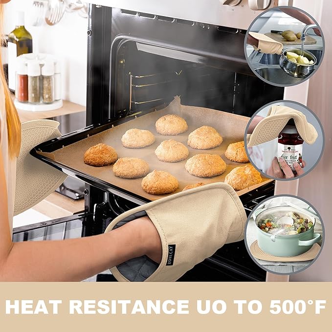 2-Pack Silicone Pot Holders for Kitchen Heat Resistant up to 500°F, Non-Slip Large Hot Pads with Pocket, Quilted Liner Trivets for Countertops Hot Pots and Pans (Milkshake)