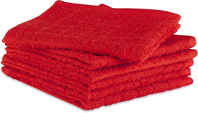 DII Basic Terry Collection Solid Windowpane Dishcloth Set, 12x12, Red, 6 Piece