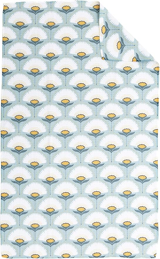 Premium Kitchen Tea Towel | Microfiber Waffle Weave | Quick Dry | Super Absorbent | Double-Sided Designer Prints | 2 Pack (Blue Blush)