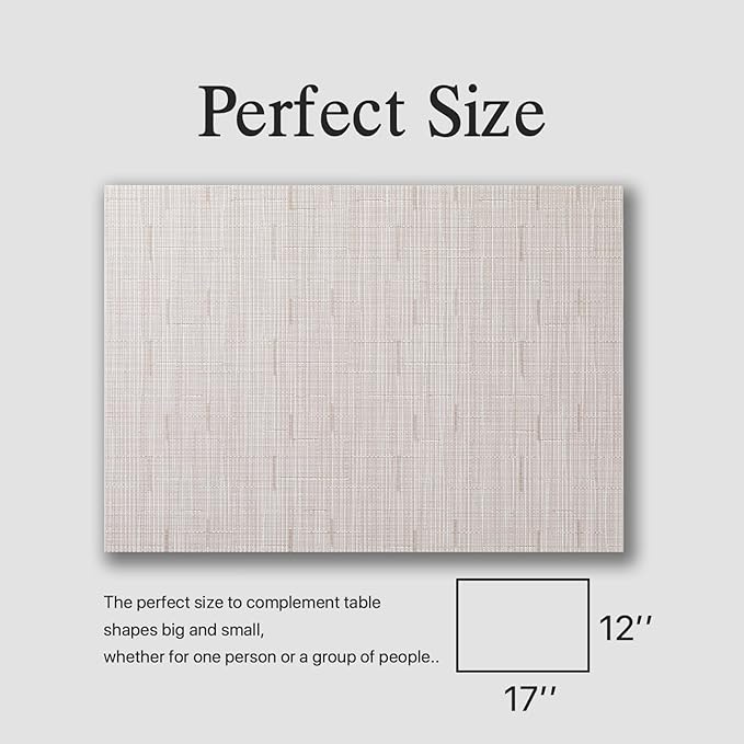 Placemats Set of 8 - Easy Clean Woven Vinyl Placemats for Dining Table, Indoor/Outdoor Place Mats, Washable PVC Table Mats （Pale Beige）