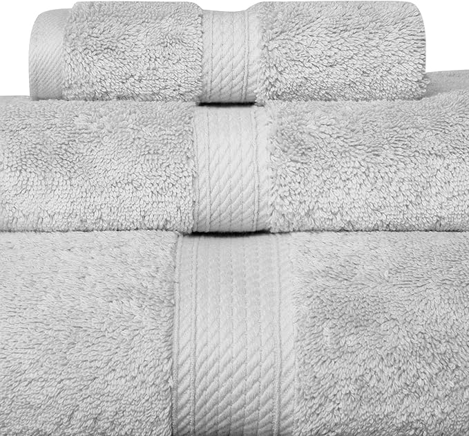 SUPERIOR Egyptian Cotton Pile 3 Piece Towel Set, Includes 1 Bath, 1 Hand, 1 Face Towel/Washcloth, Ultra Soft Luxury Towels, Thick Plush Essentials, Guest Bath, Spa, Hotel Bathroom, Silver