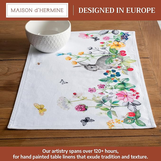 Maison d' Hermine Placemats Set of 4 100% Cotton Washable Cloth Place Mats Reusable Table Mats for Kitchen Dining Party Wedding Gifts for Mothers Day Spring/Summer (Printemps, 13" x 19")