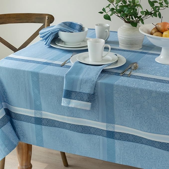 Benson Mills Ravenna Yarn Dyed Jacquard Heavyweight Fabric Table Cloth, Everyday, Parties, Weddings, Holiday, Spring, Summer, and Easter Tablecloth (60" x 120" Rectangular, Blue)