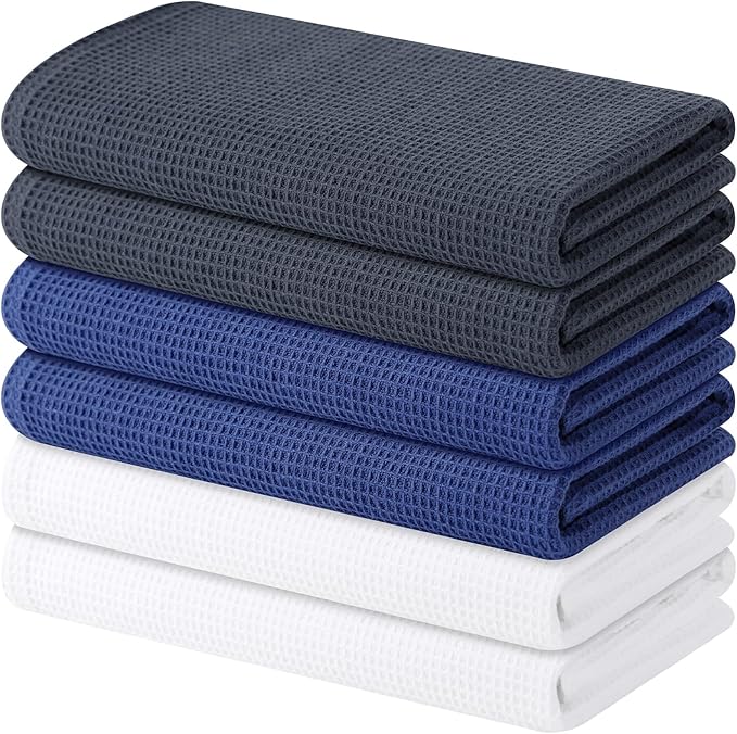 Homaxy 100% Cotton Waffle Weave Kitchen Towels - 6 Pack Soft and Absorbent Dish Towels - 16 x 26 Inches Quick Dry Hand Towels - Mixed Color