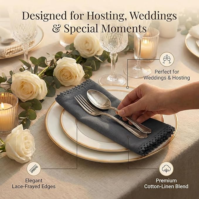 ACCENTHOME Grey Cloth Napkins Set of 12 18x18 inch Cotton Dinner Napkins - Washable Soft Premium Hotel Quality Reusable Napkins Perfect Table Napkins for Family Dinners, Weddings & Everyday Use