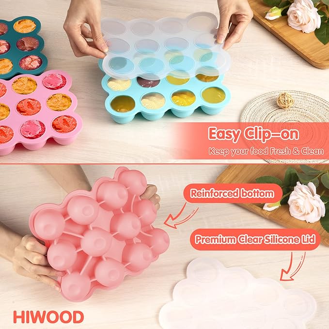 12x1.5oz Baby Food Storage Containers, Baby Food Freezer Tray with Clip Lid Gossamer Pink, Food Grade Silicone Freezer Trays for Purees & Vegetables
