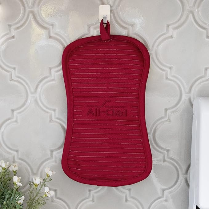 All-Clad Premium Pot Holder & Heating Pad, (1-Pack) Heat Resistant to 500 Degrees, 100% Cotton 10"x6.25" for Kitchen and Barbeque, Chili Red