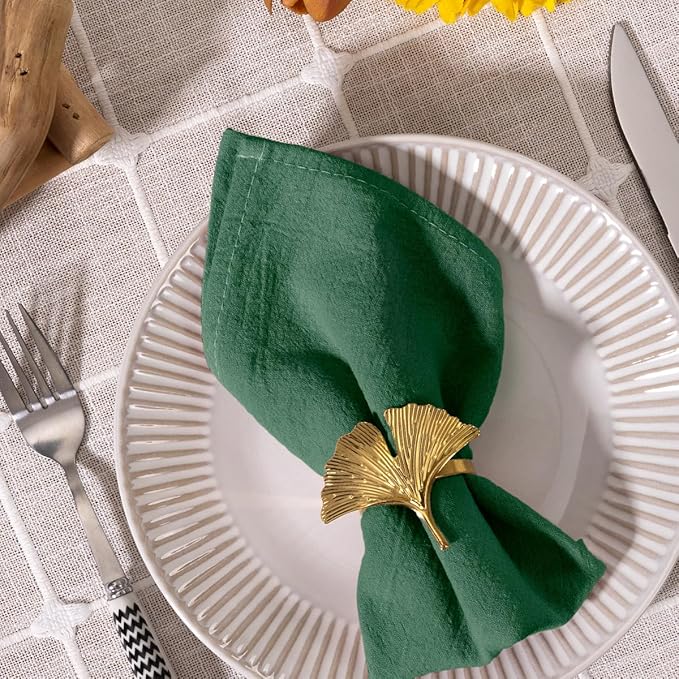 MLMC 8 Pack Emerald Green Cloth Napkins Rustic Washable Cotton Linen Napkins Set of 8 17"x17" Reusable Dinner Napkins Cloth for Wedding Baby Shower Party Decor Use