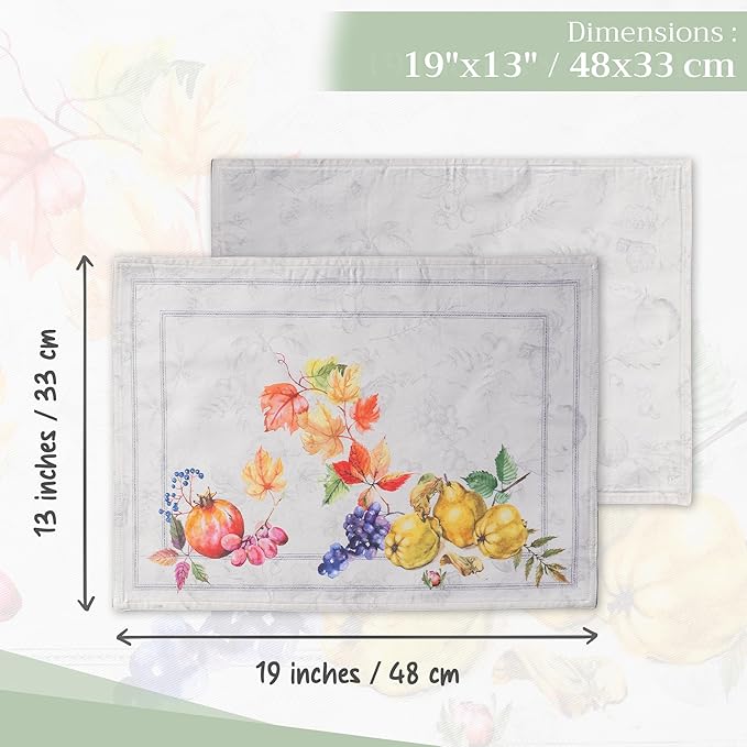 Maison d' Hermine Placemats Set of 4 100% Cotton Washable Cloth Place Mats, Reusable Table Mats for Thanksgiving Christmas Decorations Kitchen Dining Party Wedding (Fruit D'Hiver, 13" x 19")