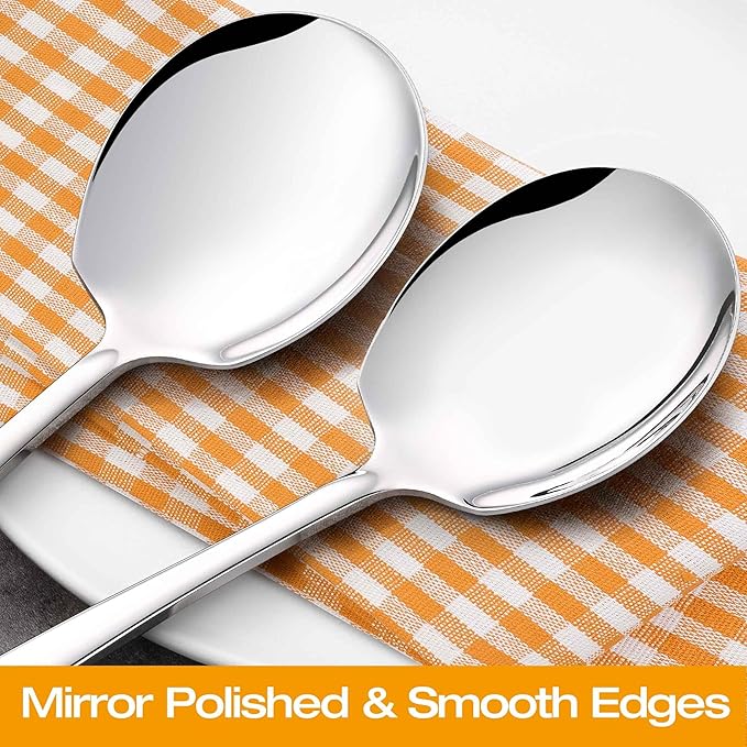 Extra Large Serving Spoons Set 11.7-Inch Silver Serving Utensils 18/8 Stainless Steel Big Metal Spoons for Buffet, Parties, Catering, Banquet - Dishwasher Safe (6-Pack, Silver)