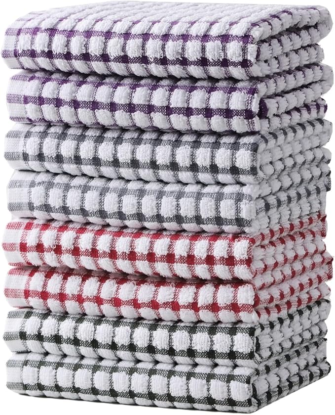 Oeleky Dish Towels for Kitchen, Cotton Kitchen Towels for Drying Dishes Pack of 8 (Multi C, 15X26 inches)