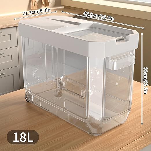 Cetomo 18L*2 Plastic Grains Storage Container, Storage Boxes for Cereal, Rice, Pasta, Beans, Soybean, Storage Containers for Home Kitchen, 18L / 14KG (2 Pack)