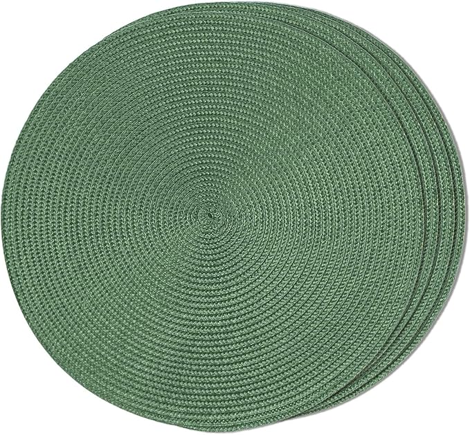 FunWheat Round Braided Placemats Set of 4 Table Mats for Dining Tables Woven Washable Non-Slip Place mats 15inch (Green, 4pcs)