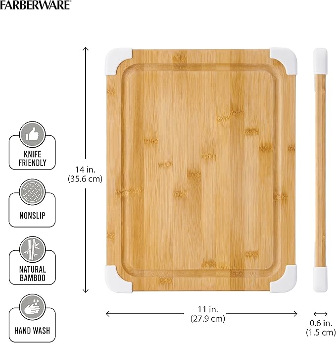 Farberware Nonslip Bamboo Cutting Board with Juice Groove,11x14 Inch,White,(Pack of 6)