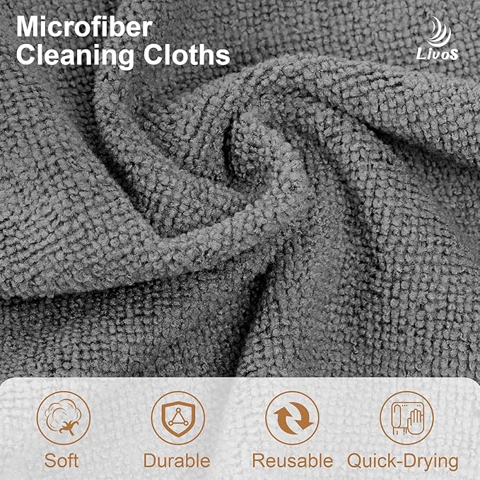 LIVOS Microfiber Cleaning Cloth Roll - 80 Pack, Reusable Paper Towels Grey Tear Away, Microfiber Towels for Cars, Super Absorbent Lint Free Cleaning Rags for House, Kitchen, Window-11.5"x11.5"
