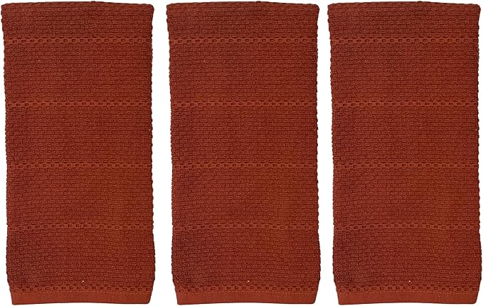 Maroon Rust Cinnamon Kitchen Hand Dish Towels: Oversized 28" x 18",100% Cotton Cloth Soft Cleaning Drying Absorbent Textured Design, Set of 3 Multipurpose for Everyday Use (Cinnamon Textured)