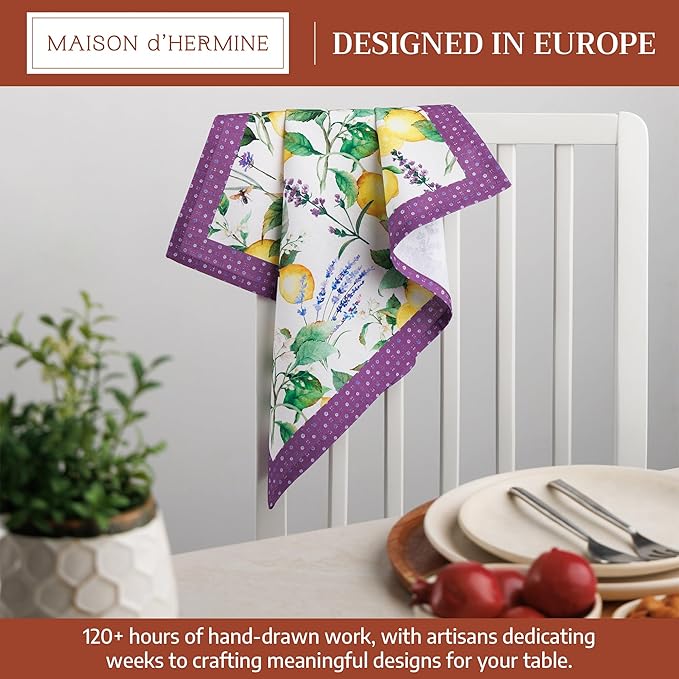 Maison d' Hermine Cloth Napkins Set of 4 100% Cotton Everyday Reusable Square Napkins Cloth Washable Dinner Party Wedding Restaurant Gifts for Mothers Day Spring/Summer (Sivergue, 18" x 18")