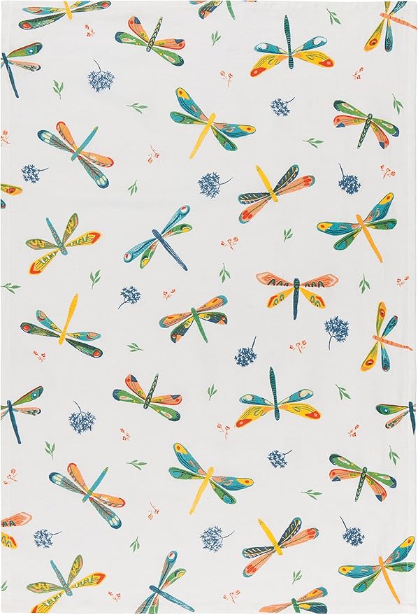 Now Designs Floursack Kitchen Towels Quick Dry Cotton Hand Towel Set, 3 Count, Dragonfly, 20 x 30 in