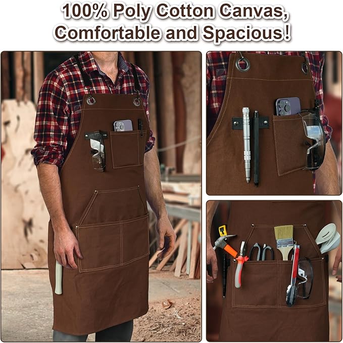 WEARXI Aprons for Men, Woodworking Apron with Tool Pockets, Canvas Work Apron for Woodworkers, Mechanics, Blacksmiths, Carpenters S-XXXL, Mens Aprons Gifts for Dad, Gifts for Father Day, Dad Gifts