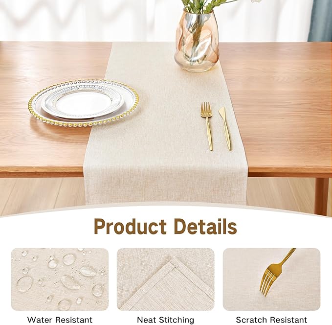 Farmhouse Rustic Table Runner Neutral Faux Linen Table Runners Water Resistant Table Runner 48 inches Long for Living Room Dresser Bedroom Kitchen Dining Party 13x48 Inch