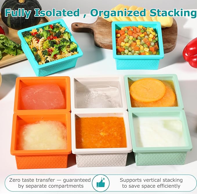 Silicone Freezer Molds for Soup Cubes - 2-Cup Freezer Storage Container Tray with Lid, 8 Pack Stackable Ice Cube Trays for Portion Control,Food Storage & Meal Prep,Oven & Dishwasher Safe