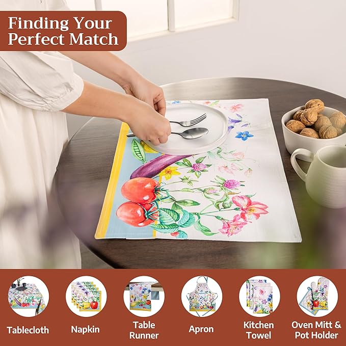 Maison d' Hermine Placemats Set of 4 100% Cotton Washable Cloth Place Mats Reusable Table Mats for Kitchen Dining Party Wedding Gifts for Mothers Day Spring/Summer (Giverny, 13" x 19")