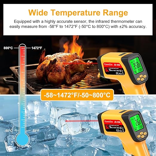 Infrared Thermometer Gun, Dual-Mode with Non-Contact IR & K-Type Thermocouple Probe Meature, -58°F to 1472°F High Accuracy Laser Temperature Gun with Emissivity, Humidity, for Cooking, Industrial Use
