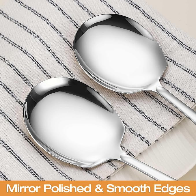 Extra Large Serving Spoons Set 11.7-Inch Silver Serving Utensils 18/8 Stainless Steel Big Metal Spoons for Buffet, Parties, Catering, Banquet - Dishwasher Safe (4-Pack, Silver)