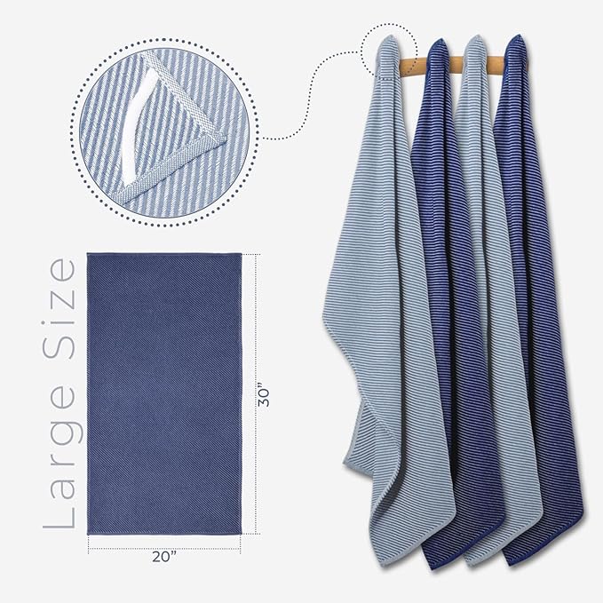 Ossano Extra Soft Kitchen Hand Towels - 4 Pack, (20" x 30") - Large & Cozy - Versatile as, Turkish Dish Towels, Large Kitchen Towels, Dish Towel for Drying, Bathroom Hand Towels, Denim and Dark Blue