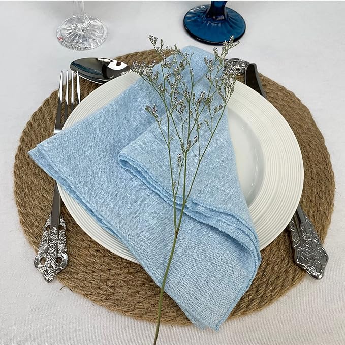 EHLDekol Cheesecloth Gauze Cloth Napkins 6 Pack 16x16 Inches 100% Natural Soft Cotton Weddings Decorative Parties Family Everyday Use Bulk Linen Dinner Napkins (Baby Blue, 6 Pack)