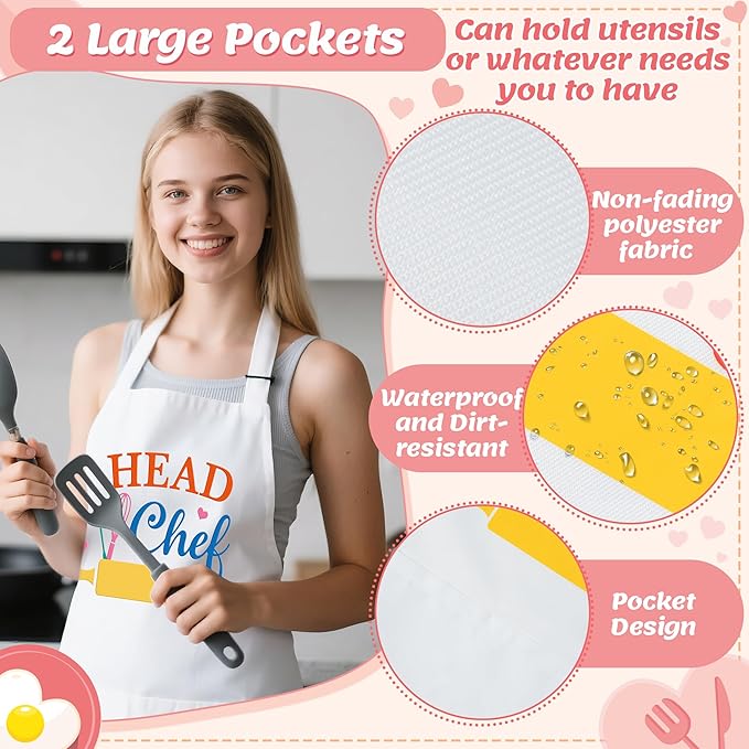 R HORSE 2Pcs Adults Kids Matching Apron Set - Parent and Child Adjustable Kitchen Apron with 2 Pockets - Mommy and Me Matching Gift for Women Kid Cooking Baking Painting Training Gardening