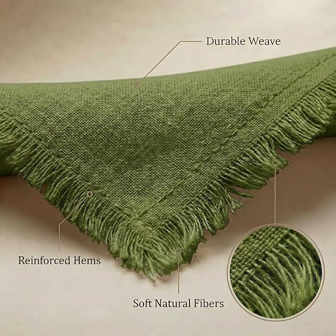 ACCENTHOME Olive Green Cotton Linen Napkin Set of 6 - 18x18 inch Dinner Napkins - Washable Soft Premium Hotel Quality Reusable Napkins Perfect for Family Dinners, Weddings & Everyday Use