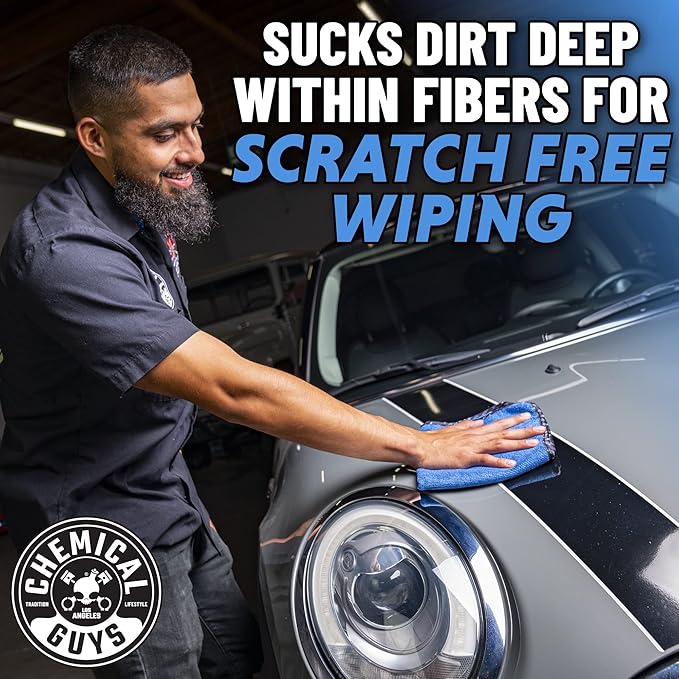 Chemical Guys Professional Grade Premium Microfiber Towels for Cars, Blue, 16" x 16", Ultra-Soft and Scratch-Free Car Detailing Cloths for Trucks, Motorcycles, and More - 12 Pack