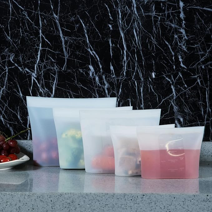 Winrock Reusable Silicone Food Storage Bag, for Microwave, Oven, Fridge, Freezer & Sous Vide Zip Sealed Containers (2 Large size 51oz 1500ml)