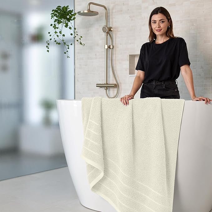 RIVERSIDE Pack of 4 Premium Extra Large Bath Towels 30 x 60 Inches, 100% Cotton, Super Soft & Highly Absorbent, Larger & Lighter Weight, Quicker to Dry, Perfect for Bathroom, Ivory