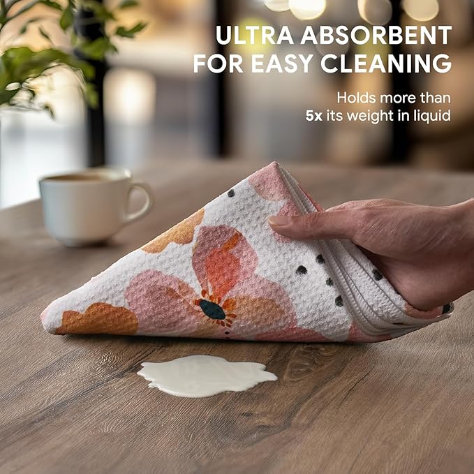 RECYCO Waffle Kitchen Towel Set of 2 - Quick Dry Microfiber Sustainable Dish Towels - Ultra Absorbent Reusable Cleaning Tea Towels - Lightweight Hand Towels,16”x 28”, Blossom Breeze