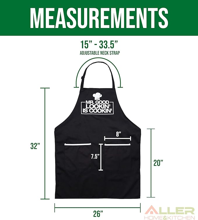 ALLER HOME&KITCHEN Funny Apron for Men, 2 Large Pockets One Size Fits All Chef Apron for Grilling, Cooking, BBQ Accessories