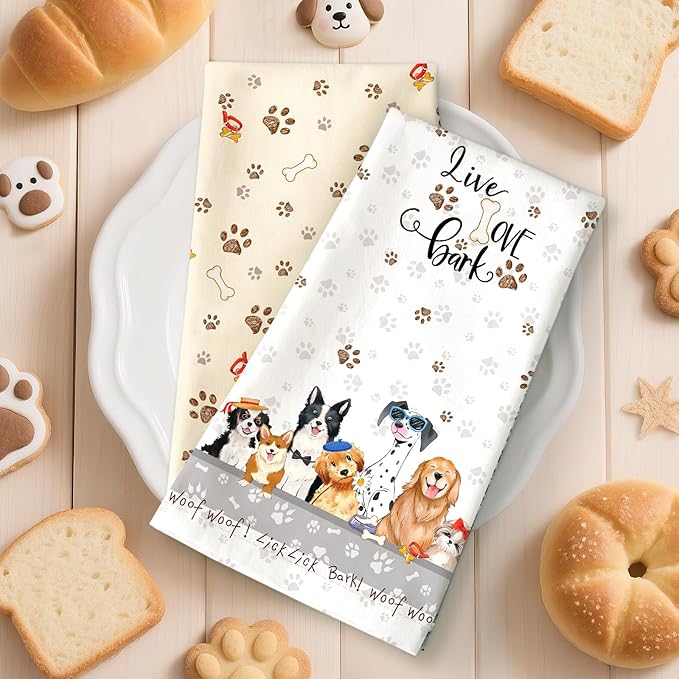 Cute Dogs Tea Towels, Cotton Kitchen Towel 18.9 × 27.5 Inch, Quick Drying Dish Cloth for Party Anniversary Holiday Decoration, Gift for Dog Lovers