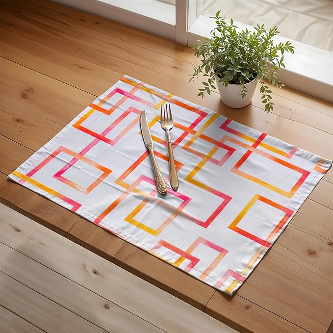 Maison d' Hermine Placemats Set of 4 100% Cotton Washable Cloth Place Mats Reusable Table Mats for Kitchen Dining Party Wedding Gifts for Mothers Day Spring/Summer (Summer Maze, 13" x 19")