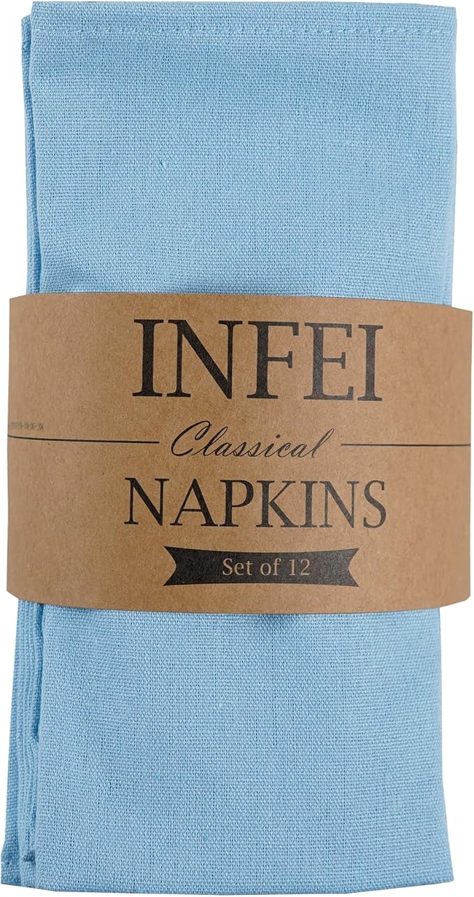 Solid Color Cotton Blended Dinner Cloth Napkins - Set of 12 (17 x 17 inches) - for Events & Home Use (Sky Blue)