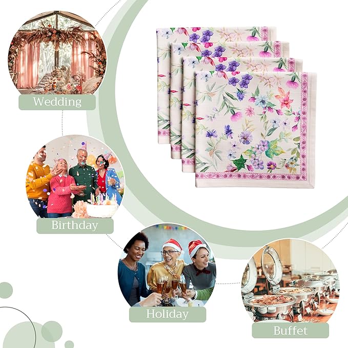 Maison d' Hermine Cloth Napkins Set of 4 100% Cotton Everyday Reusable Square Napkins Cloth Washable Dinner Party Wedding Restaurant Gifts for Mothers Day Spring/Summer (Chardon, 20" x 20")